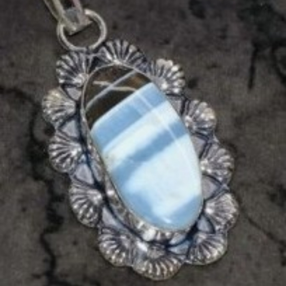 Owhyee Blue Opal Gemstone 925 Sterling Silver Handmade Pendant Necklace - Picture 4 of 6